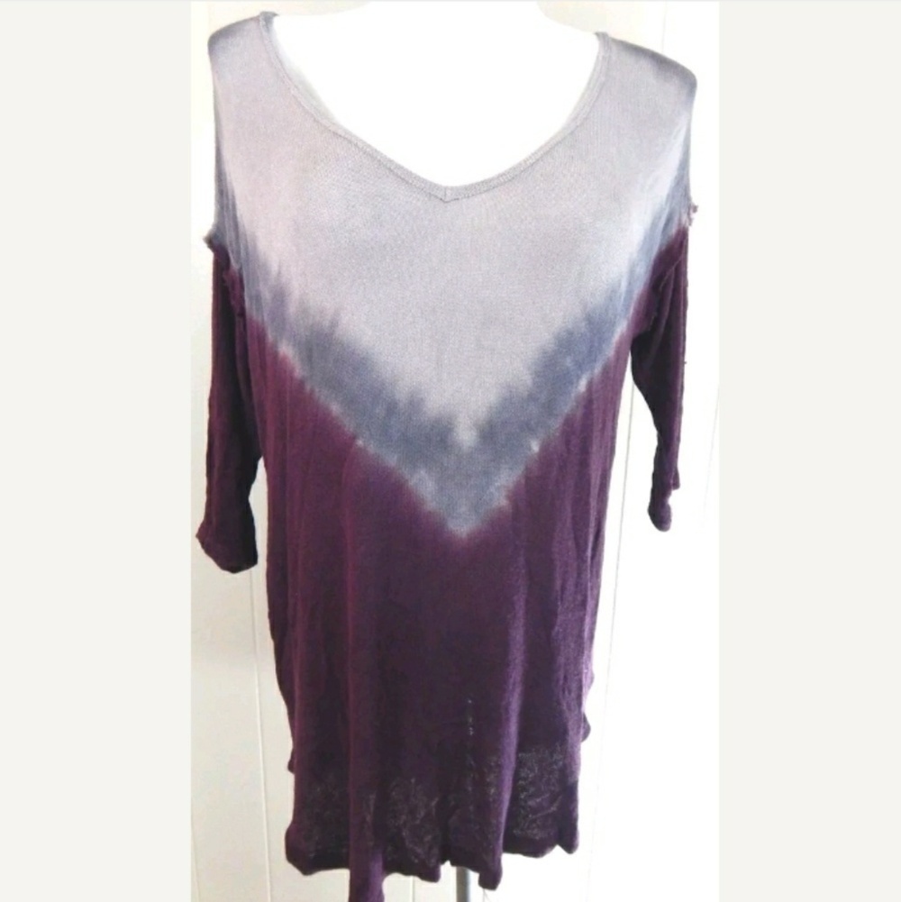 Free People Tie Dye Purple V-Neck Knit Top